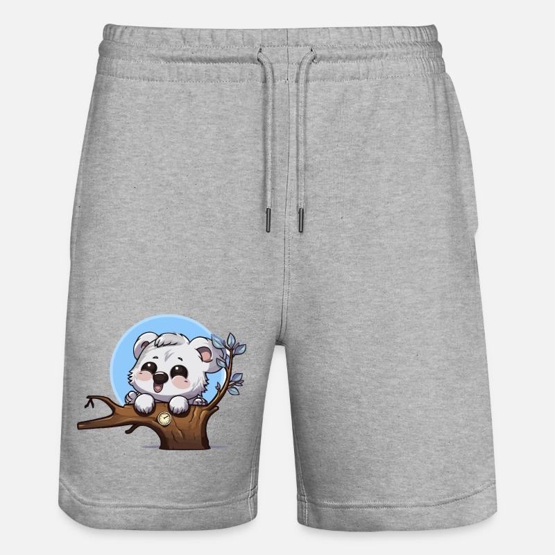 Little Panda on Branch with Clock - Stanley/Stella Trainer Unisex Organic Jogging Shorts - heather grey