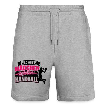 handball mädchen geburtstag geschenkidee - Stanley/Stella Unisex Bio Joggingshorts Trainer  - Grau meliert - Vorne - Nik (191cm) & Marisol (170cm)
