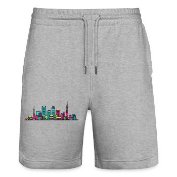 Tokyo City Skyline Skytree Tower Moderne Kunst - Stanley/Stella Unisex Bio Joggingshorts Trainer  - Grau meliert - Vorne - Nik (191cm) & Marisol (170cm)