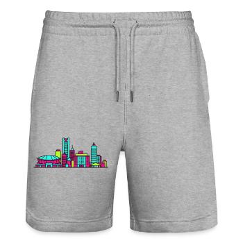 Saitama City Skyline Super Arena Linienkunst - Stanley/Stella Unisex Bio Joggingshorts Trainer  - Grau meliert - Vorne - Nik (191cm) & Marisol (170cm)