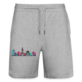 Osaka City Skyline Castle Tsutenkaku Art - Stanley/Stella Trainer Unisex Organic Jogging Shorts - heather grey - Front - Nik (191cm) & Marisol (170cm)