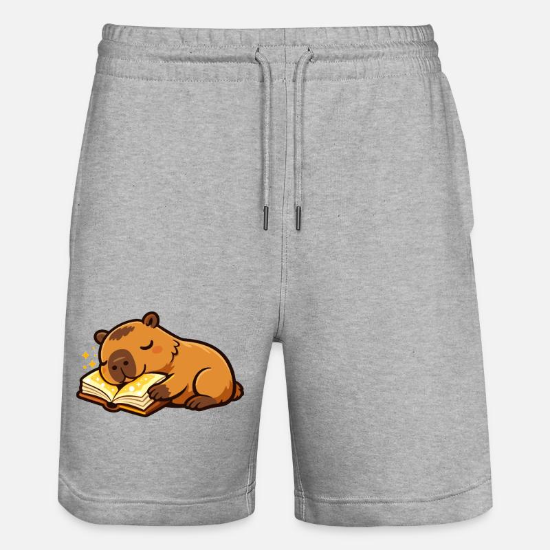 Sleeping Capybara on Book Reading Motif - Stanley/Stella Trainer Unisex Organic Jogging Shorts - heather grey