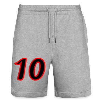 10. 10 YEARS. 10th ANNIVERSARY. 10 YEAR ANNIVERSARY. - Stanley/Stella Trainer Unisex Organic Jogging Shorts - heather grey - Front - Nik (191cm) & Marisol (170cm)