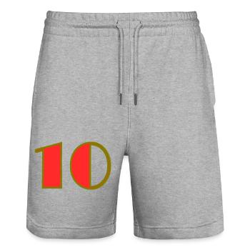 10. 10 YEARS. 10th ANNIVERSARY. 10 YEAR ANNIVERSARY. - Stanley/Stella Trainer Unisex Organic Jogging Shorts - heather grey - Front - Nik (191cm) & Marisol (170cm)