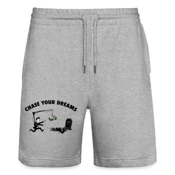 Chase Your Dreams – Geldköder-Satire - Stanley/Stella Unisex Bio Joggingshorts Trainer  - Grau meliert - Vorne - Nik (191cm) & Marisol (170cm)