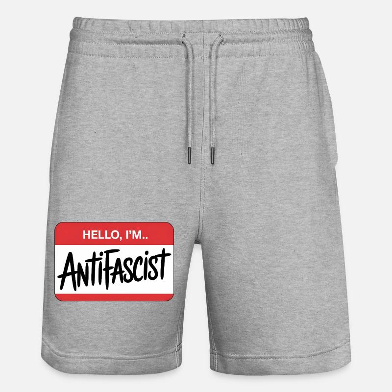 Hello I'm Antifascist - Antifa Tee - Stanley/Stella Trainer Unisex Organic Jogging Shorts - heather grey