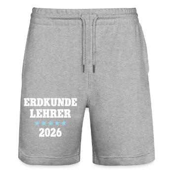 Geography Teacher 2026 Occupation Studies Teacher Training Geo - Stanley/Stella Trainer Unisex Organic Jogging Shorts - heather grey - Front - Nik (191cm) & Marisol (170cm)