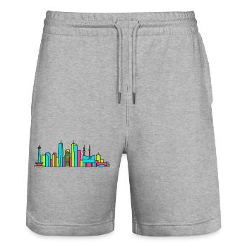 Jakarta City Skyline Monas Monument Modern Art - Stanley/Stella Trainer Unisex Organic Jogging Shorts - heather grey - Front - Nik (191cm) & Marisol (170cm)