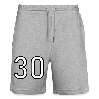 30. 30 YEARS. 30th ANNIVERSARY. 30 YEARS ANNIVERSARY. - Stanley/Stella Trainer Unisex Organic Jogging Shorts - heather grey - Front - Nik (191cm) & Marisol (170cm)