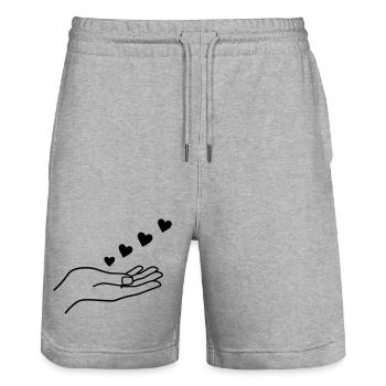 Hand With Floating Hearts Minimal Line Art - Stanley/Stella Unisex Bio Joggingshorts Trainer  - Grau meliert - Vorne - Nik (191cm) & Marisol (170cm)