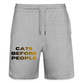 Katzenliebhaber-T-Shirt – Katzen vor Menschen - Stanley/Stella Unisex Bio Joggingshorts Trainer  - Grau meliert - Vorne - Nik (191cm) & Marisol (170cm)