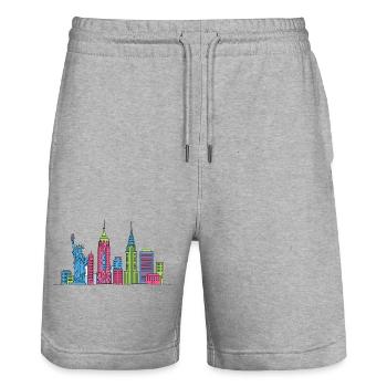 New York City Skyline Liberty Line Kunst - Stanley/Stella Unisex Bio Joggingshorts Trainer  - Grau meliert - Vorne - Nik (191cm) & Marisol (170cm)