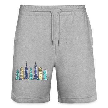 New York City Skyline Empir State Moderne Kunst - Stanley/Stella Unisex Bio Joggingshorts Trainer  - Grau meliert - Vorne - Nik (191cm) & Marisol (170cm)