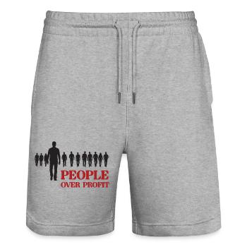 People Over Profit - Stanley/Stella Trainer Unisex Organic Jogging Shorts - heather grey - Front - Nik (191cm) & Marisol (170cm)