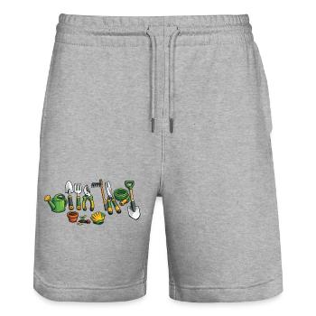 Cartoon Garden Tools – Funny Garden Design - Stanley/Stella Trainer Unisex Organic Jogging Shorts - heather grey - Front - Nik (191cm) & Marisol (170cm)