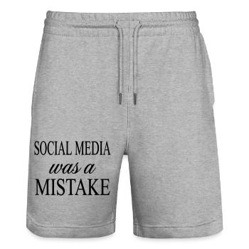 Les réseaux sociaux étaient une erreur - Citation sarcastique - Short de jogging bio TRAINER Stanley/Stella unisexe - gris chiné - Devant - Nik (191cm) & Marisol (170cm)