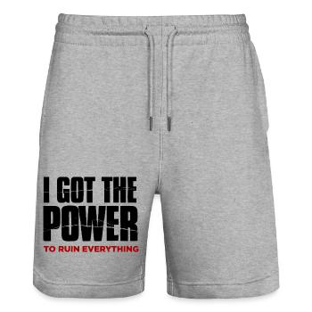 Rebel Saying: The Power To Ruin Everything - Stanley/Stella Trainer Unisex Organic Jogging Shorts - heather grey - Front - Nik (191cm) & Marisol (170cm)
