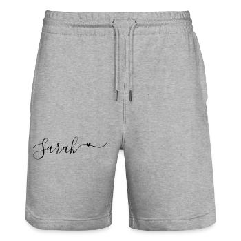 Sarah Prénom Prénom décoratif - Short de jogging bio TRAINER Stanley/Stella unisexe - gris chiné - Devant - Nik (191cm) & Marisol (170cm)