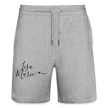 Lisa-Marie Last name First name Decorative - Stanley/Stella Trainer Unisex Organic Jogging Shorts - heather grey - Front - Nik (191cm) & Marisol (170cm)