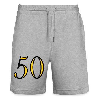 50. 50 YEARS. 50th ANNIVERSARY. 50 YEARS ANNIVERSARY. - Stanley/Stella Trainer Unisex Organic Jogging Shorts - heather grey - Front - Nik (191cm) & Marisol (170cm)