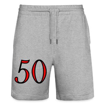 50. 50 JAHRE. 50-JÄHRIGES JUBILÄUM. 50-JÄHRIGES JUBILÄUM. - Stanley/Stella Unisex Bio Joggingshorts Trainer  - Grau meliert - Vorne - Nik (191cm) & Marisol (170cm)