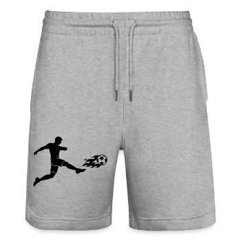 Soccer Striker Silhouette - Stanley/Stella Trainer Unisex Organic Jogging Shorts - heather grey - Front - Nik (191cm) & Marisol (170cm)