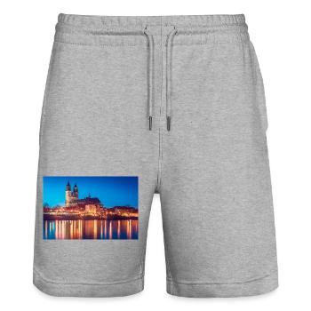 Mageburg am Abend - Stanley/Stella Unisex Bio Joggingshorts Trainer  - Grau meliert - Vorne - Nik (191cm) & Marisol (170cm)