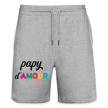 Papy d’amour – coeur famille bonheur souvenir  - Short de jogging bio TRAINER Stanley/Stella unisexe - gris chiné - Devant - Nik (191cm) & Marisol (170cm)