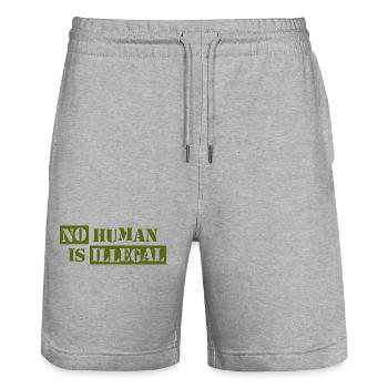 No Human Is Illegal - Stanley/Stella Trainer Unisex Organic Jogging Shorts - heather grey - Front - Nik (191cm) & Marisol (170cm)