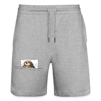Schlafendes Faultier – Gemütliches Chill Motiv - Stanley/Stella Unisex Bio Joggingshorts Trainer  - Grau meliert - Vorne - Nik (191cm) & Marisol (170cm)