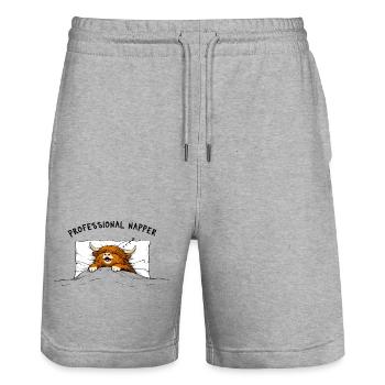 Chemise de nuit officielle Cow Napper professionnelle - Short de jogging bio TRAINER Stanley/Stella unisexe - gris chiné - Devant - Nik (191cm) & Marisol (170cm)