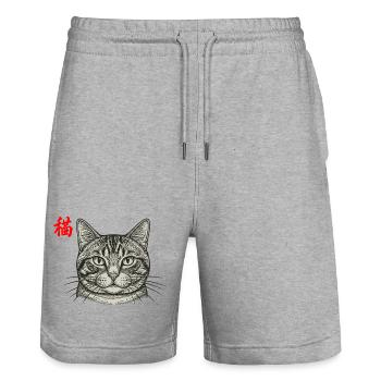 Cat Asian - Stanley/Stella Trainer Unisex Organic Jogging Shorts - heather grey - Front - Nik (191cm) & Marisol (170cm)