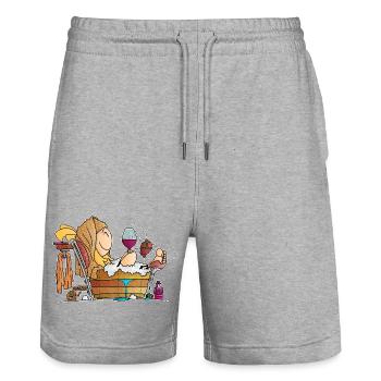 Senta - the cozy bathtub / - Stanley/Stella Trainer Unisex Organic Jogging Shorts - heather grey - Front - Nik (191cm) & Marisol (170cm)
