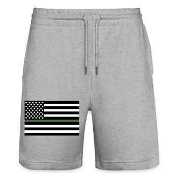 Military green US flag line - Stanley/Stella Trainer Unisex Organic Jogging Shorts - heather grey - Front - Nik (191cm) & Marisol (170cm)