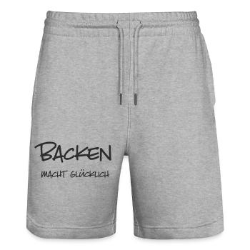 Backen macht glücklich – Lustiger Schriftzug für B - Stanley/Stella Unisex Bio Joggingshorts Trainer  - Grau meliert - Vorne - Nik (191cm) & Marisol (170cm)