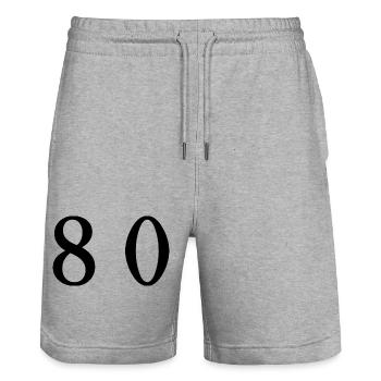 80. 80 YEARS. 80th ANNIVERSARY. 80 YEARS ANNIVERSARY. - Stanley/Stella Trainer Unisex Organic Jogging Shorts - heather grey - Front - Nik (191cm) & Marisol (170cm)