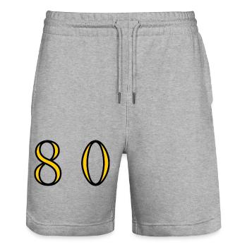 80. 80 YEARS. 80th ANNIVERSARY. 80 YEARS ANNIVERSARY. - Stanley/Stella Trainer Unisex Organic Jogging Shorts - heather grey - Front - Nik (191cm) & Marisol (170cm)