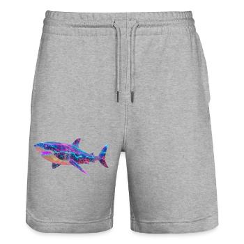 Cyber Shark : Art océanique futuriste Synthwave - Short de jogging bio TRAINER Stanley/Stella unisexe - gris chiné - Devant - Nik (191cm) & Marisol (170cm)