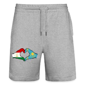Drapeau du Kazakhstan Mains en forme de cœur - Short de jogging bio TRAINER Stanley/Stella unisexe - gris chiné - Devant - Nik (191cm) & Marisol (170cm)