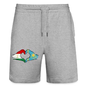 Tajikistan Kazakhstan Flag Hands Heart Shape - Stanley/Stella Trainer Unisex Organic Jogging Shorts - heather grey - Front - Nik (191cm) & Marisol (170cm)