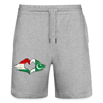 Tajikistan Pakistan Flag Heart Shape - Stanley/Stella Trainer Unisex Organic Jogging Shorts - heather grey - Front - Nik (191cm) & Marisol (170cm)