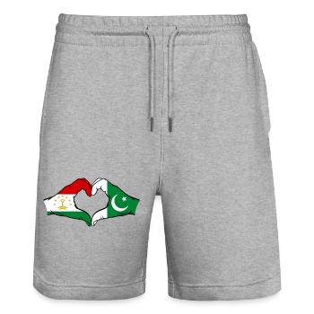 Tajikistan Pakistan Flag Heart Shape - Stanley/Stella Trainer Unisex Organic Jogging Shorts - heather grey - Front - Nik (191cm) & Marisol (170cm)