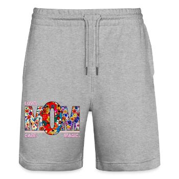 MOM Love Care Magic Floral Design - Stanley/Stella Trainer Unisex Organic Jogging Shorts - heather grey - Front - Nik (191cm) & Marisol (170cm)