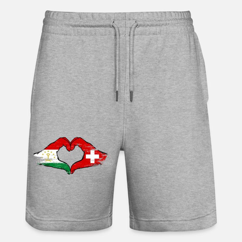Cœur du drapeau suisse-tadjik utilisé - Short de jogging bio TRAINER Stanley/Stella unisexe - gris chiné