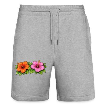 Hibiskus Flowers - Stanley/Stella Unisex Bio Joggingshorts Trainer  - Grau meliert - Vorne - Nik (191cm) & Marisol (170cm)
