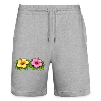 Hibiscus Tropical Flowers - Stanley/Stella Trainer Unisex Organic Jogging Shorts - heather grey - Front - Nik (191cm) & Marisol (170cm)