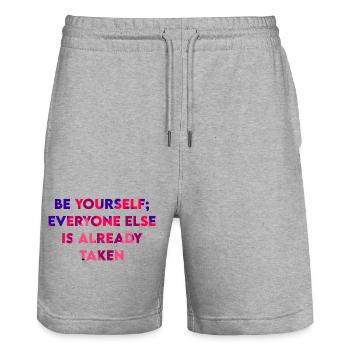 be yourself - Stanley/Stella Trainer Unisex Organic Jogging Shorts - heather grey - Front - Nik (191cm) & Marisol (170cm)