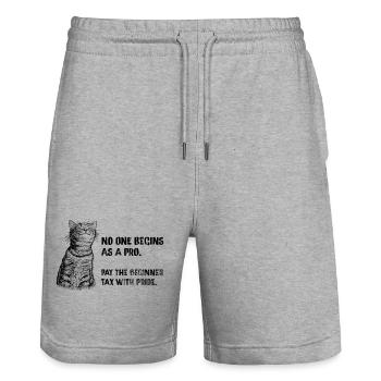 Taxe pour débutants – Dicton vintage du mème des chats - Short de jogging bio TRAINER Stanley/Stella unisexe - gris chiné - Devant - Nik (191cm) & Marisol (170cm)