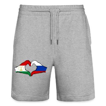 Tadschikistan Russland Flagge Hände Herzform - Stanley/Stella Unisex Bio Joggingshorts Trainer  - Grau meliert - Vorne - Nik (191cm) & Marisol (170cm)