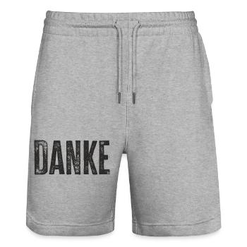 Lettres de remerciement – Conception de texte minimaliste - Short de jogging bio TRAINER Stanley/Stella unisexe - gris chiné - Devant - Nik (191cm) & Marisol (170cm)